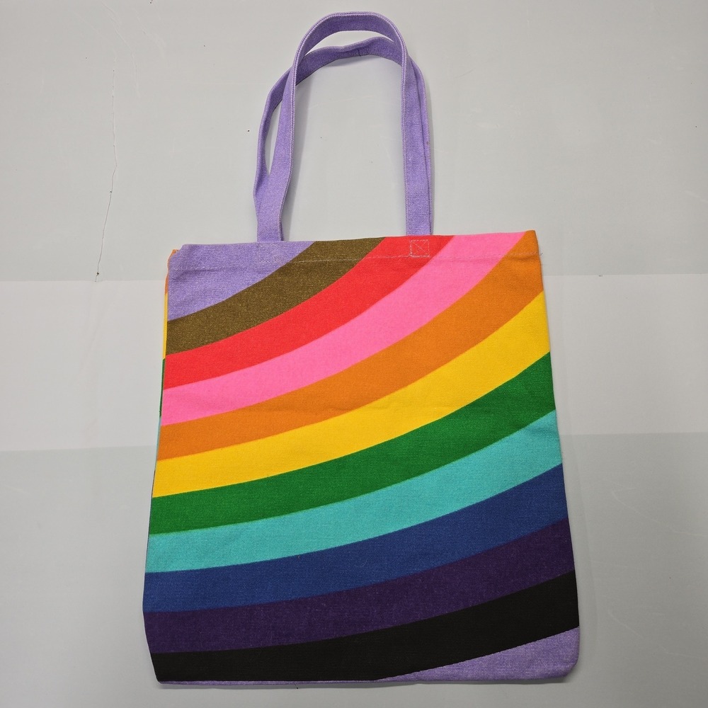 Flying Tiger Copenhagen Rainbow Canvas Tote Bag Multicolored Striped Shopper - Picture 3 of 3